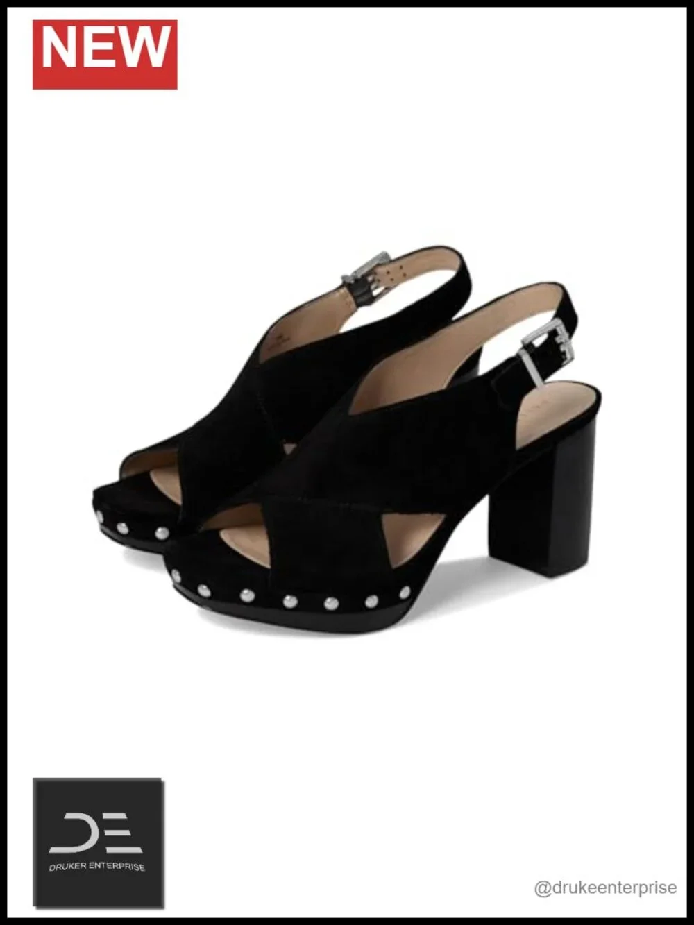 Suede Leather Platform Slingback Sandals w/ Grommets